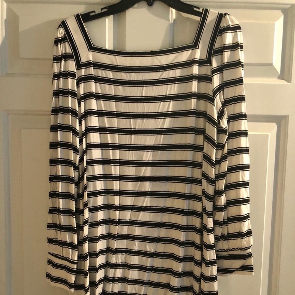 Loft black and white striped dress.  NWT